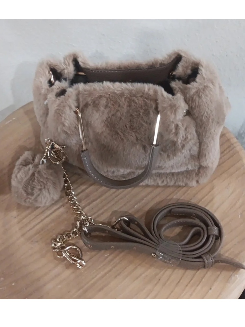 Isaac Mizrahi Plush Faux Fur Top-Handle Satchel in Beige